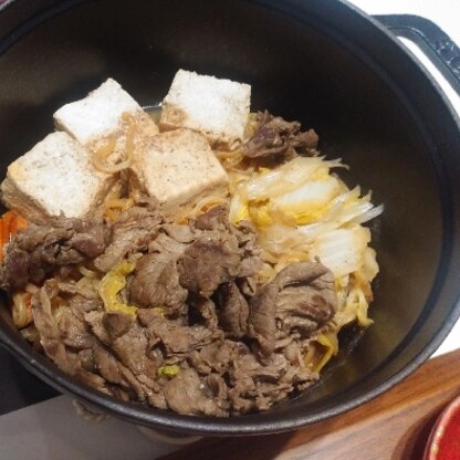 ニンニクとショウガが効いて、食べごたえ満点のおいしい肉豆腐になりました！